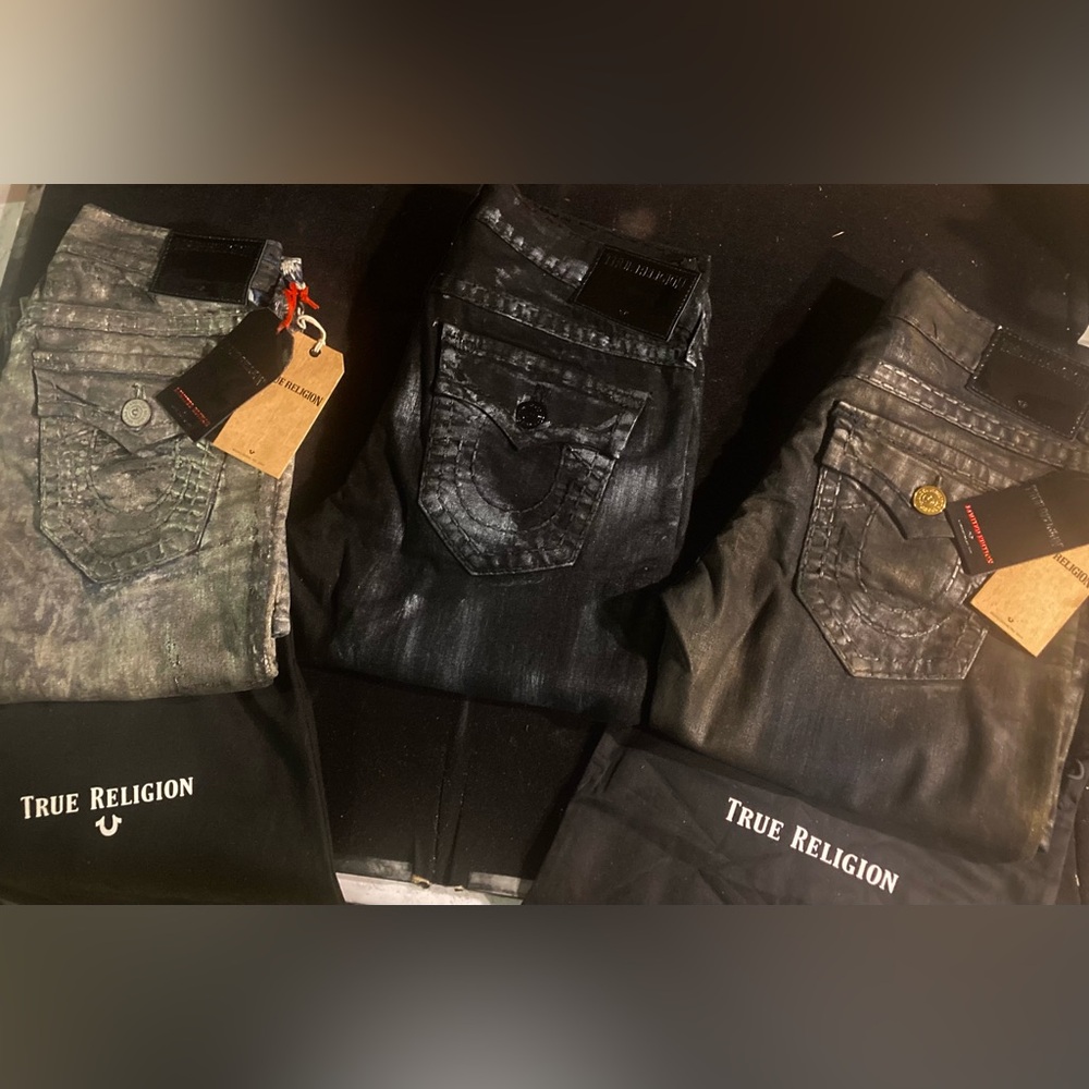 Bundle!Rare!True Religion LimitedEdition of500 RickySuperT’s (2) 32x34 (1) 33x34